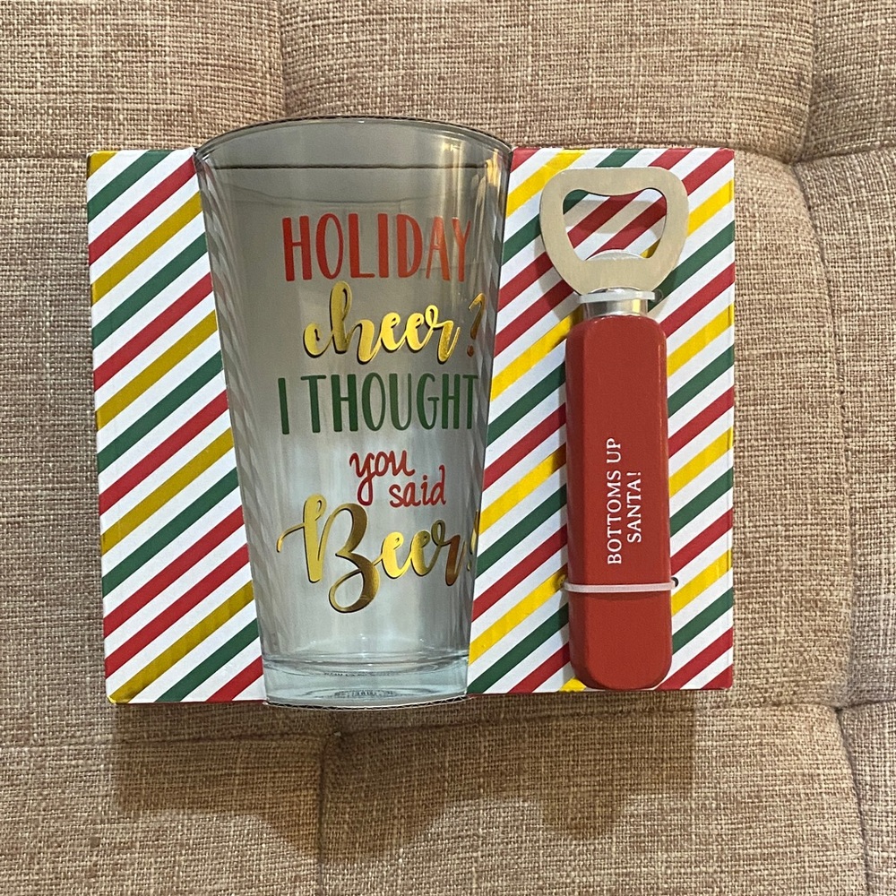 Holiday Cheer Beer Glass and Bottle Opener Set